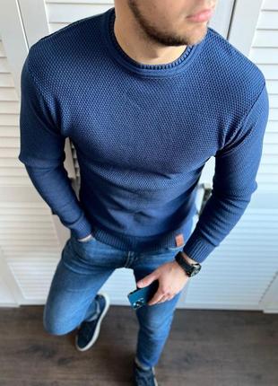 Мужской свитер синий весенний летний осенний | мужская кофта с круглым вырезом демисезонная (bon)2 фото
