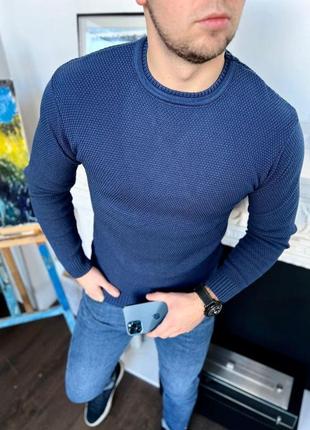 Мужской свитер синий весенний летний осенний | мужская кофта с круглым вырезом демисезонная (bon)4 фото