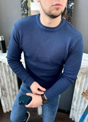Мужской свитер синий весенний летний осенний | мужская кофта с круглым вырезом демисезонная (bon)3 фото