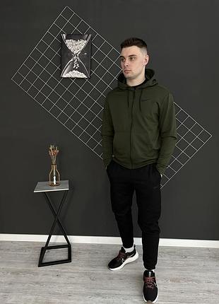 Мужской спортивный костюм nike черный с хаки на молнии весенний осенний | комплект худи и штаны найк (bon)