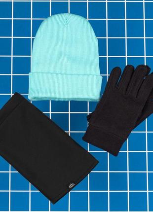 Мужской зимний комплект 3в1 шапка бафф и перчатки синий с черным (bon)2 фото