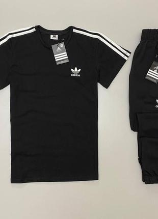Мужской летний костюм adidas адидас футболка и штаны и носки в подарок черный (bon)