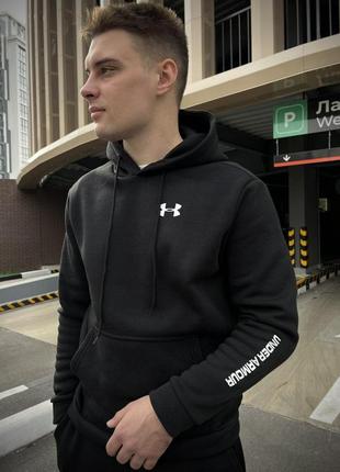 Чоловіче зимове худі under armour чорне з начосом | чоловіча кофта андер армор на флісі (bon)