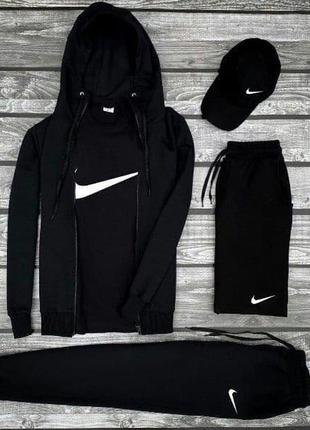 Мужской спортивный костюм nike черный | комплект найк 5в1 кофта с штанами и футболка с шортами + кепка (bon)