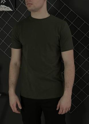 Мужская футболка хаки базовая однотонная хлопковая без принтов весенння летняя осенняя (bon)
