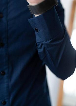 Мужская темно-синяя класическая однотонная базовая рубашка   (bon)5 фото