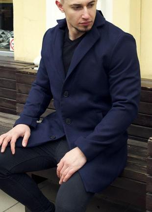 Мужское длинное пальто кашемировое двубортное черное приталенное весеннее (bon)9 фото