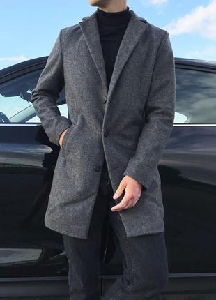 Мужское длинное пальто кашемировое двубортное черное приталенное весеннее (bon)4 фото
