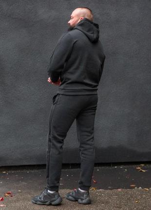 Чоловічий зимовий спортивний костюм сірий із чорним із лампасами asos  ⁇  комплект худі та штани на флісі (bon)7 фото