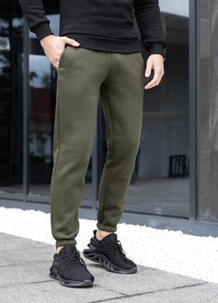 Мужские зимние спортивные штаны хаки на флисе утепленные (bon)6 фото
