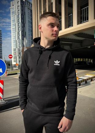 Мужское зимнее худи adidas черное с начесом | мужская кофта адидас на флисе (bon)