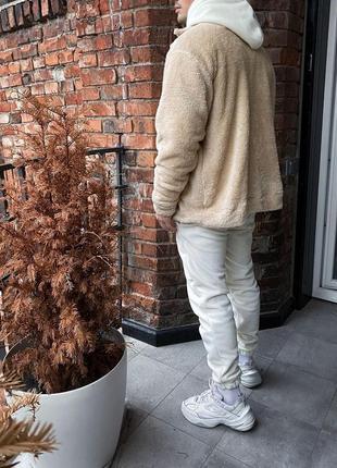Мужская плюшевая рубашка оверсайз зимняя серая теплая на флисе (bon)7 фото