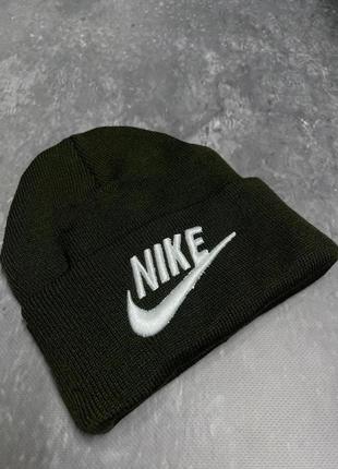 Мужская зимняя шапка nike темно-серая с отворотом принт вышивка найк (bon)8 фото