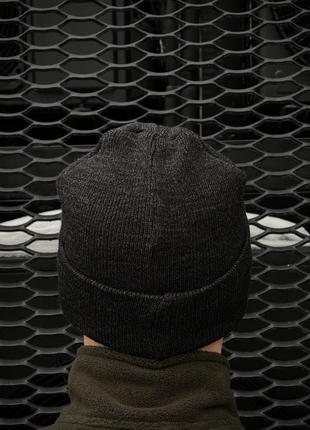 Мужская зимняя шапка nike темно-серая с отворотом принт вышивка найк (bon)2 фото
