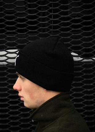 Мужская зимняя шапка nike темно-серая с отворотом принт вышивка найк (bon)5 фото