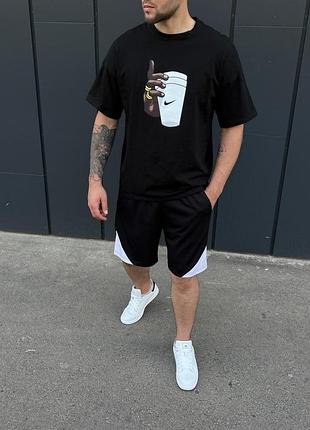 Мужской летний костюм nike оверсайз футболка + шорты черный комплект найк (bon)