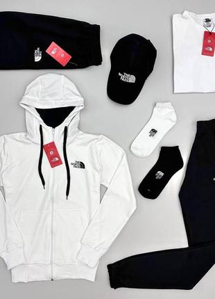 Чоловічий спортивний костюм the north face 7в1 кофта + штани + футболка + шорти + кепка чорно-білий (bon)