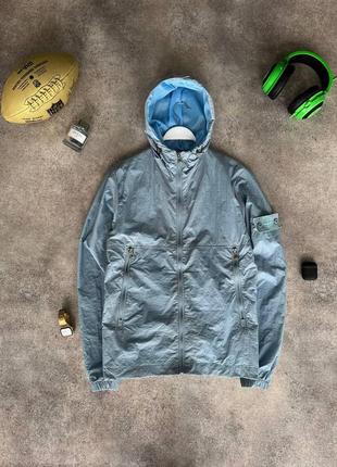 Чоловіча вітровка stone island з патчем осінева блакитна куртка стон айленд із плащової тканини на осінь (bon)