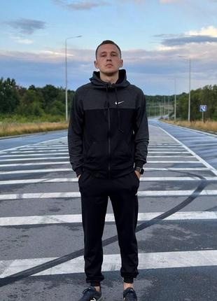 Чоловічий спортивний костюм nike чорний із сірим на блискавці весняний осінній толстовка + штани найк (bon)