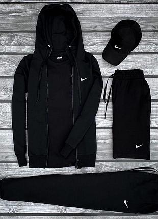 Мужской спортивный костюм nike черный | комплект найк 5в1 кофта с штанами и футболка с шортами + кепка (bon)