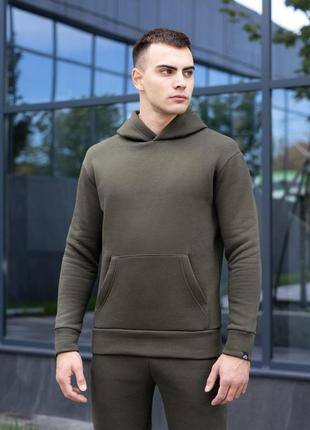 Мужское утепленное худи хаки на флисе | мужская зимняя толстовка (bon)