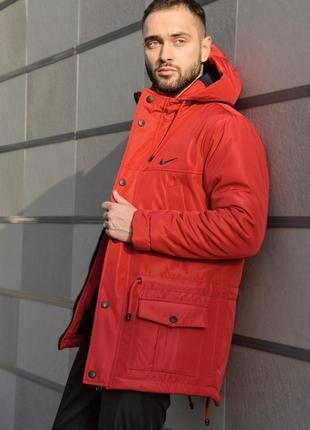 Чоловіча зимова парка nike червона до -25 °c тепла на флісі з капюшоном  ⁇  чоловічий зимовий пуховик найк (bon)5 фото