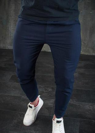 Чоловічі класичні завужені штани котонові на весну повсякденні сині   (bon)2 фото