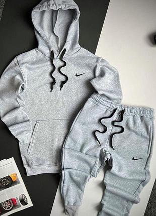 Чоловічий зимовий спортивний костюм nike сірий  ⁇  утеплений комплект найк худі та штани (bon)