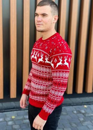 Мужской новогодний свитер с оленями белый без горла шерстяной (bon)7 фото