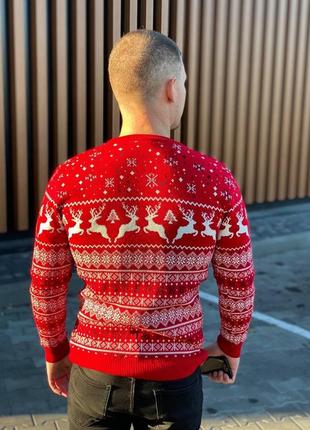 Мужской новогодний свитер с оленями белый без горла шерстяной (bon)10 фото