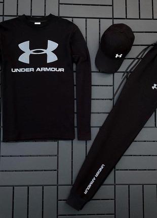 Чоловічий спортивний костюм under armour чорний демісезонний комплект андер армор жилетка + кепка (bon)9 фото