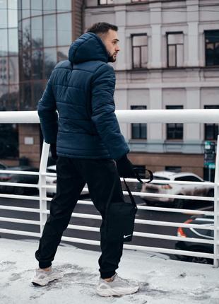 Чоловіча зимова куртка nike синя до -25 °c тепла на флісі з капюшоном  ⁇  чоловічий зимовий пуховик найк (bon)9 фото