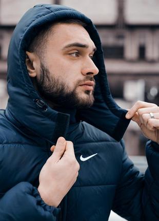 Чоловіча зимова куртка nike синя до -25 °c тепла на флісі з капюшоном  ⁇  чоловічий зимовий пуховик найк (bon)8 фото