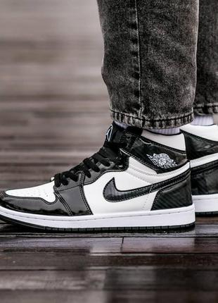 Мужские кроссовки nike air jordan retro 1 carbon черно-белые высокие кожаные найк аир джордан 1 ретро (bon)