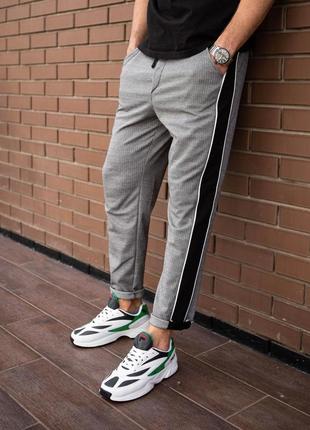 Мужские штаны чинос серые с лампасами весенние осенние | брюки повседневные приталенные (bon)