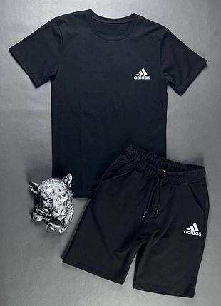 Чоловічий літній костюм adidas футболка + шорти чорний комплект адідас (bon)