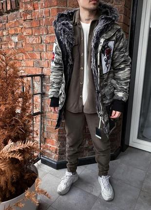 Мужская зимняя парка с мехом серая до -30*с | удлиненная куртка из коттона open камуфляжная (bon)2 фото