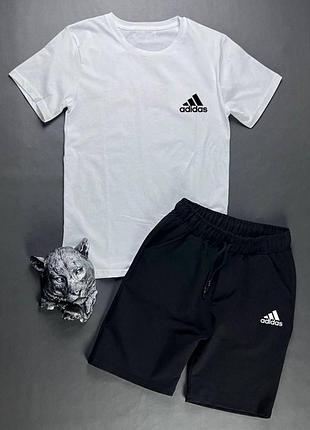 Чоловічий літній костюм adidas футболка + шорти чорно-білий комплект адідас (bon)