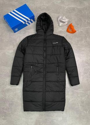 Чоловіча зимова парка adidas спортивна чорна до -25 °c | куртка адідас подовжена пуховик з капюшоном теплий (bon)10 фото