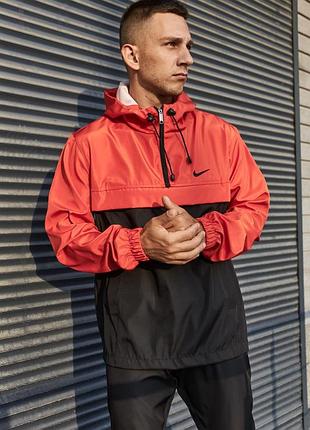 Чоловічий анорак nike чорний з жовтогарячим весняним осіннім  ⁇  чоловіча вітровка найк чорна демісезонна (bon)