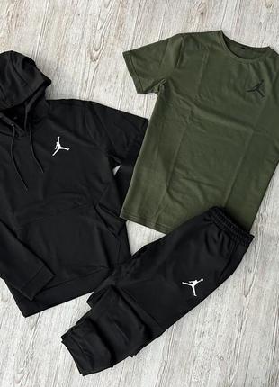 Чоловічий спортивний костюм jordan 3в1 чорний | комплект джордан худі + штани + футболка4 фото