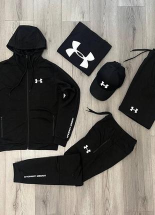 Мужской спортивный костюм under armour костюм + футболка + шорты + кепка черный весенний андер армор (bon)