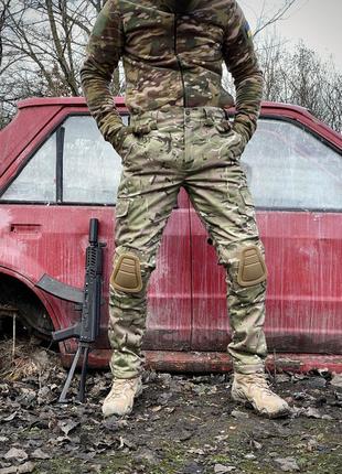 Мужские зимние тактические брюки камуфляжные с наколенниками на флисе | армейские штаны теплые мультикам (bon)10 фото