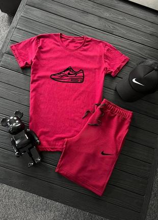 Мужской летний костюм nike футболка + шорты бордовый комплект найк на лето (bon)