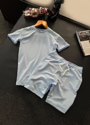 Мужской летний костюм футболка + шорты голубой базовый без бренда спортивный костюм на лето (bon)