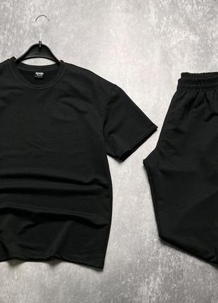 Чоловічий спортивний костюм оверсайз футболка + штани літній чорний комплект повсякденний на літо (bon)1 фото