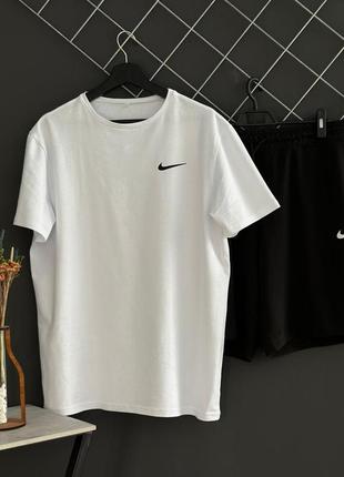 Мужской летний костюм nike футболка + шорты белый с черным комплект найк на лето (bon)3 фото