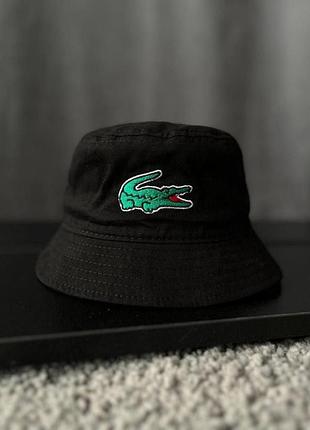 Панама lacoste чорна коттонова чоловіча жіноча панамка лакост вишивка (bon)