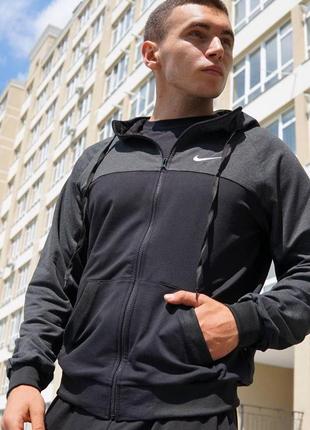 Мужской спортивный костюм nike черный с серым на молнии весенний осенний толстовка + штаны найк (bon)3 фото