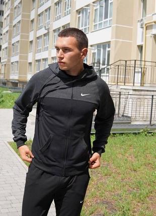 Мужской спортивный костюм nike черный с серым на молнии весенний осенний толстовка + штаны найк (bon)4 фото
